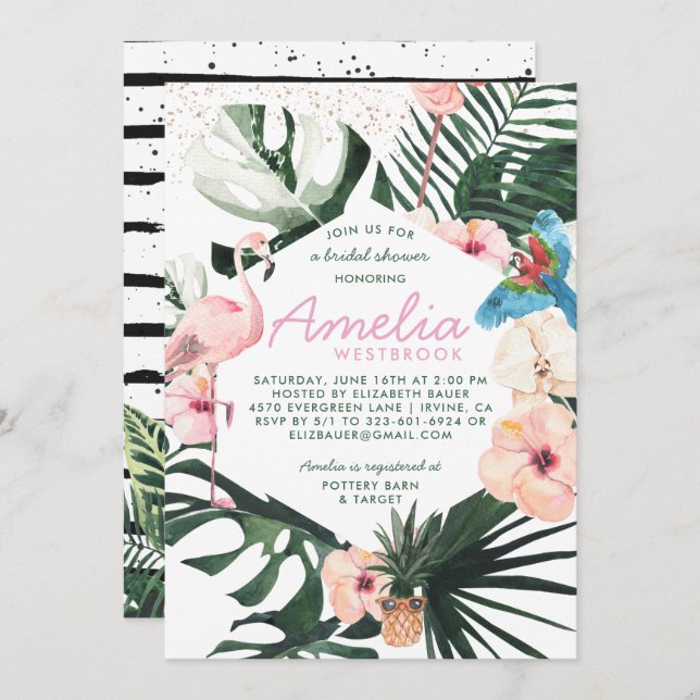 Tropical Chic | Floral Bridal Shower Invitation (Front/Back)