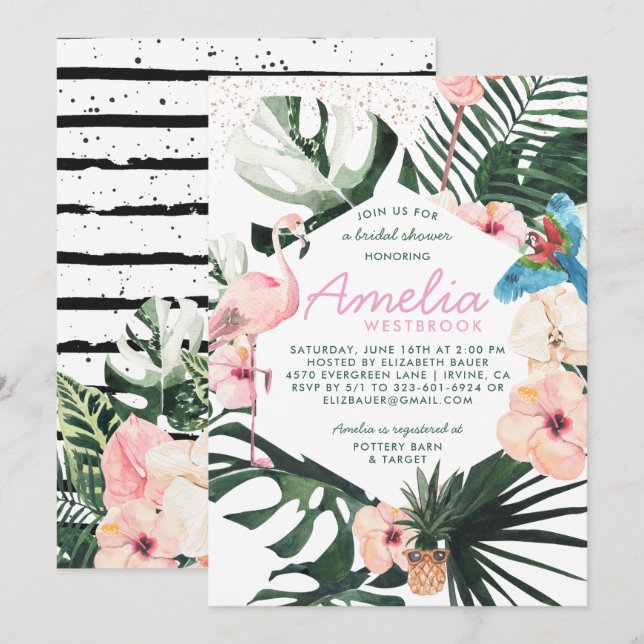 Tropical Chic | Invitation à la douche nuptiale fl (Devant / Derrière)