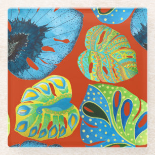 Tropical Chic: Seamless Leafy Pattern. Glass Coaster