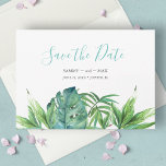 Tropical Chic Watercolor Greenery Save the Date<br><div class="desc">Announce your engagement with my tropical chic boho save our date invitations featuring Save the Date in a trendy script typography style that evokes the look of hand lettering. This simple card features a replica of my original hand painted watercolor green palm and monster leaves with your names, wedding date...</div>