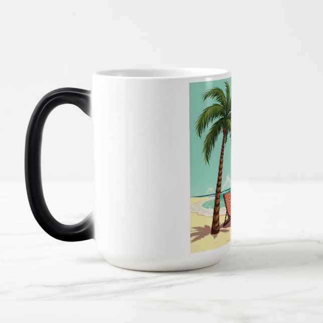 Tropical Chill – Palm Tree & Beach Chair T-Shirt Magic Mug (Left)