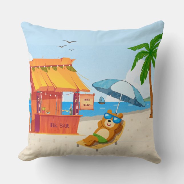 Tropical Chill Zone – Beach Vibes Throw Pillow (Front)