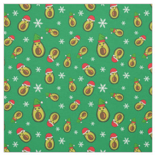 Tropical Christmas Avocados and Snowflakes Fabric