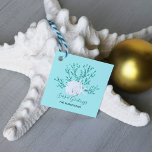 Tropical Christmas Beach Aqua Blue Gift Favour Tags<br><div class="desc">These personalized favour tags are great for your Christmas presents, and feature a white sand dollar and 2 white starfish on glitter coral, with an aqua blue background, and beachy holiday message “seas & greetings.” *If you would like this design on more products or need design help, please contact me...</div>