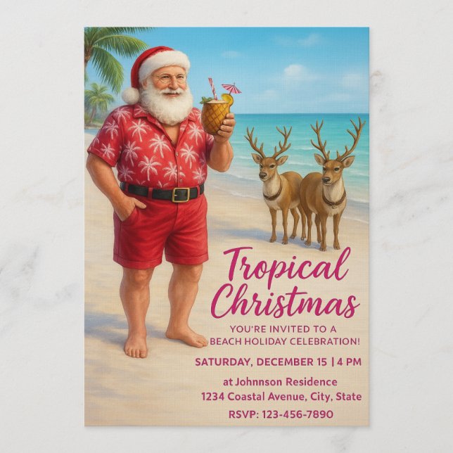 Tropical Christmas Beach Party Invitation (Front)