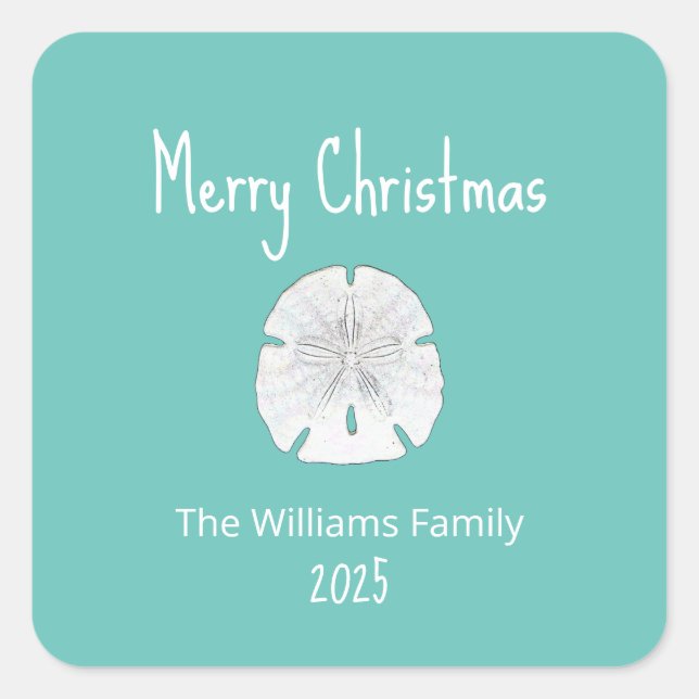 Tropical Christmas Beach Sand Dollar Teal  Square Sticker (Front)