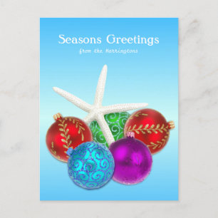 Tropical Christmas Blue Starfish Carte postale per