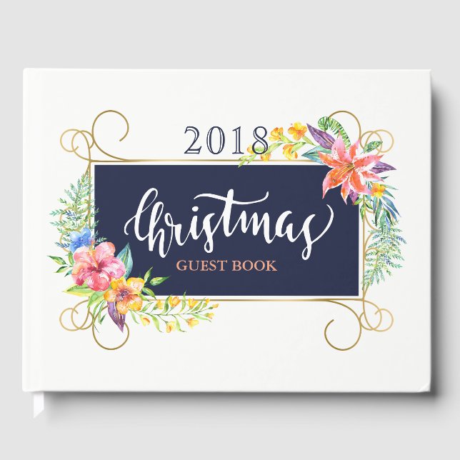 Tropical Christmas Bouquet & Gold Frame Guest Book (Front)
