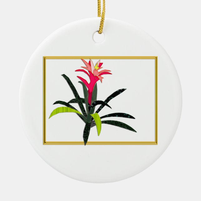 Tropical Christmas Bromeliad Ceramic Ornament (Front)