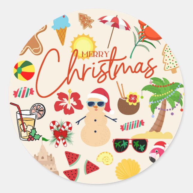 Tropical Christmas Classic Round Sticker (Front)