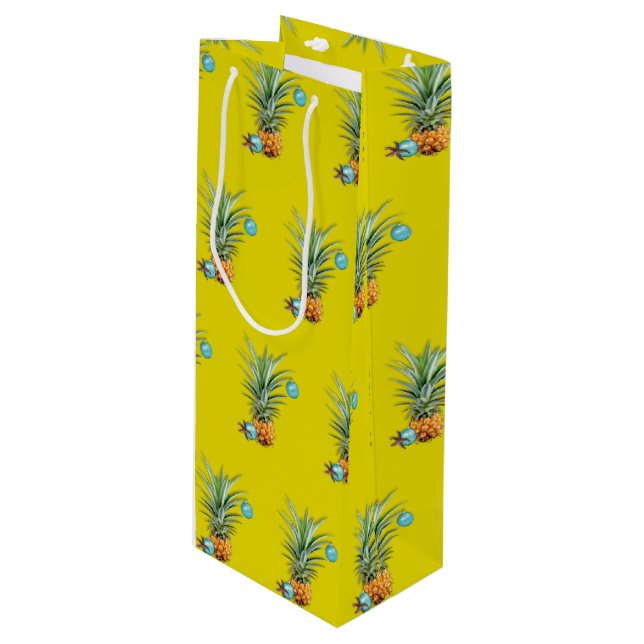 Tropical Christmas Decorated Pineapple pattern Wine Gift Bag (Front Angled)