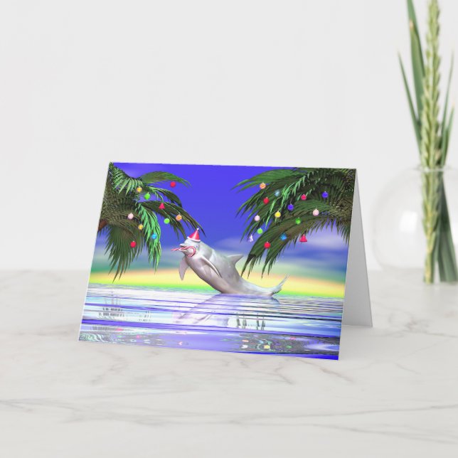 Tropical Christmas Dolphin Holiday Card (Front)