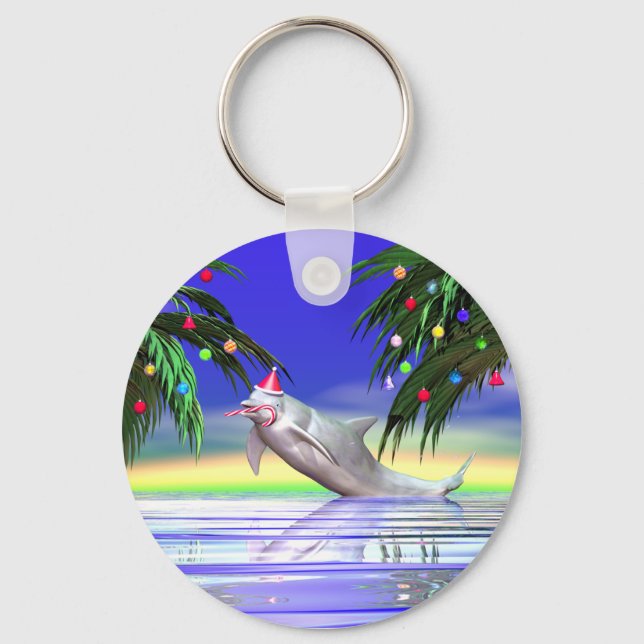 Tropical Christmas Dolphin Keychain (Front)