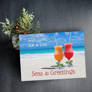 Tropical Christmas Drinks in the Sand Cards