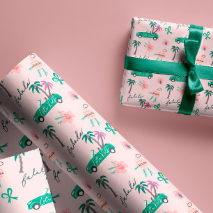 Tropical Christmas Fala Lets Roll Teal Convertible Wrapping Paper