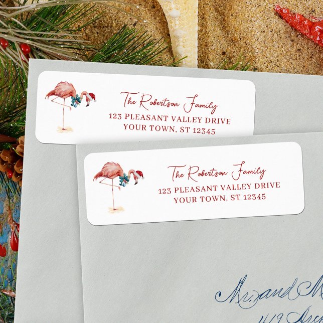 Tropical Christmas Flamingo Return Address (Creator Uploaded)
