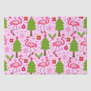 Tropical Christmas Flamingo With Pine Tree on Pink Tissue Paper