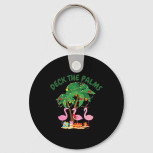 Tropical Christmas Florida Flamingo Deck The Palms Keychain