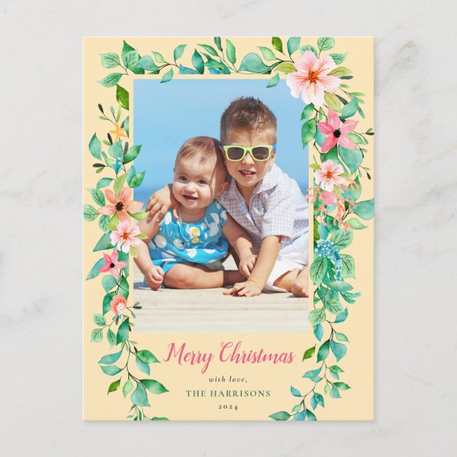 Tropical Christmas Flowers Coastal Holiday Photo Postcard (Front)