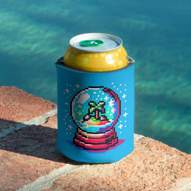 Tropical Christmas Globe: 8-Bit Island Holiday Can Cooler (In Situ Pool)