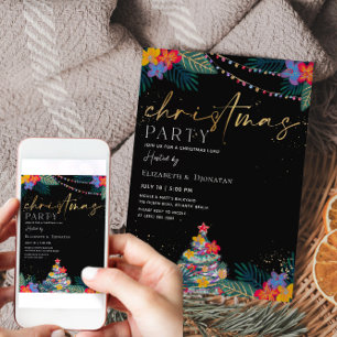 Tropical Christmas Gold Glitter Invitation Card