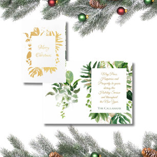 Tropical Christmas Green With Gold Palm Leaves Foil Card