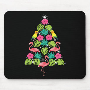 Tropical Christmas Hawaiian Flamingo Xmas Tree Sil Mouse Pad