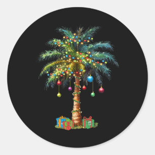 Tropical Christmas Hawaiian Santa Xmas Lights Palm Classic Round Sticker