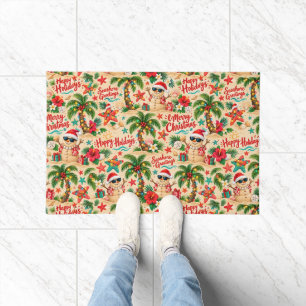 Tropical Christmas Holiday Fun Pattern Doormat