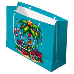 Tropical Christmas Holiday Palm Tree Large Gift Bag