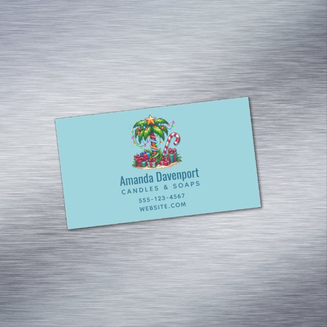 Tropical Christmas Holiday Palm Tree Magnetic Business Card (In Situ)