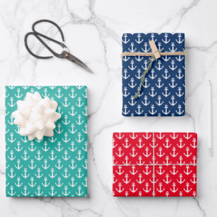 Tropical Christmas in July nautical anchor pattern Wrapping Paper Sheet