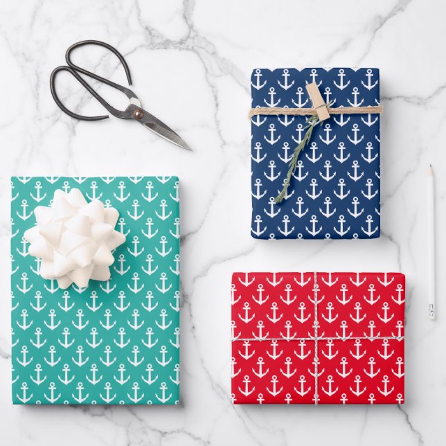 Tropical Christmas in July nautical anchor pattern Wrapping Paper Sheet (Front)