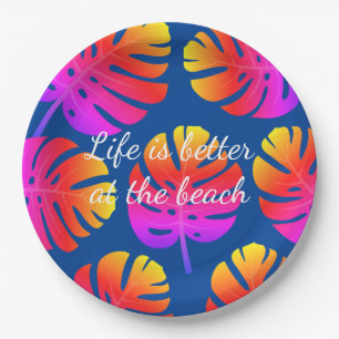 Tropical Christmas July neon colour Monstera leaf Paper Plate