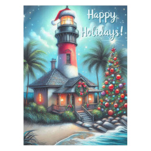 Tropical Christmas Lighthouse Personalized Runner Tablecloth