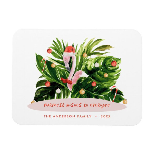 Tropical Christmas modern palm botanical Flamingo  Magnet (Horizontal)