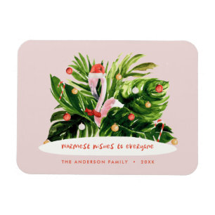 Tropical Christmas modern palm botanical Flamingo Magnet