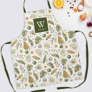 Tropical Christmas Monogram Name Apron