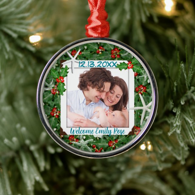 Tropical Christmas New Baby Photo Ornament (Tree)