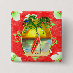 Tropical Christmas Palm Tree 2 Inch Square Button