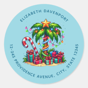 Tropical Christmas Palm Tree Address Classic Round Sticker