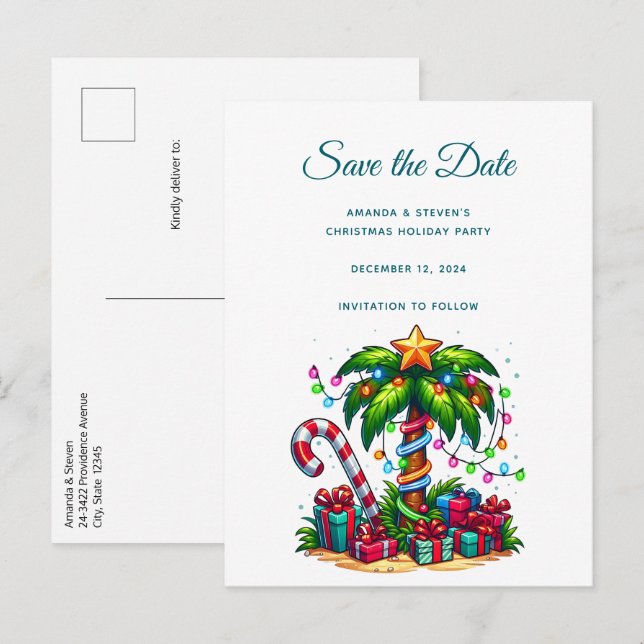 Tropical Christmas Palm Tree Announcement Postcard (Front/Back)
