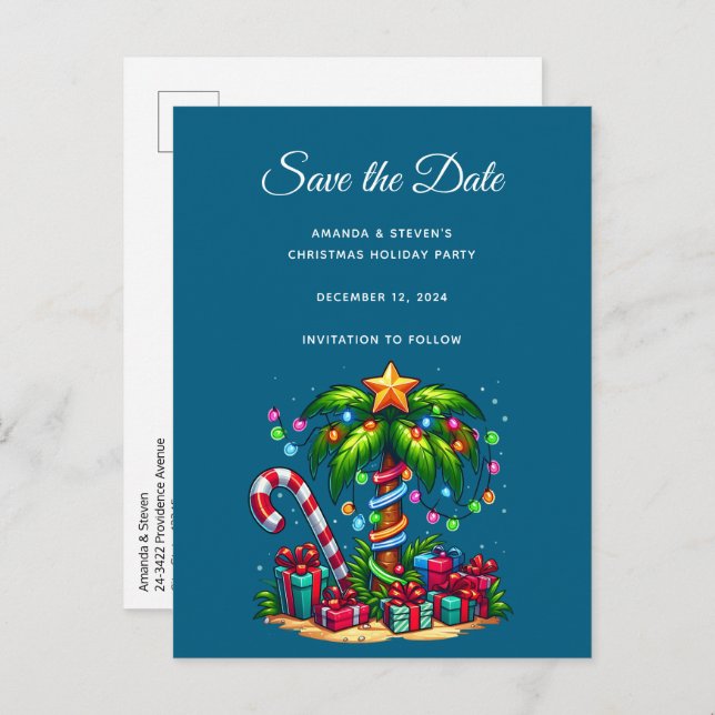 Tropical Christmas Palm Tree Announcement Postcard (Front/Back)