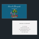 Tropical Christmas Palm Tree Business Card<br><div class="desc">Business cards with a seasonal holiday image. A tropical palm tree decorated in festive lights with a star on top. A giant red and white candy cane sticking out of the sand. Christmas presents under the tree. Whimsical and fun.</div>