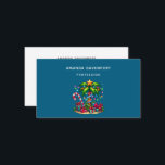 Tropical Christmas Palm Tree Business Card<br><div class="desc">Business card with a seasonal holiday image. A tropical palm tree decorated in festive lights with a star on top. A giant red and white candy cane sticking out of the sand. Christmas presents under the tree. Whimsical and fun.</div>
