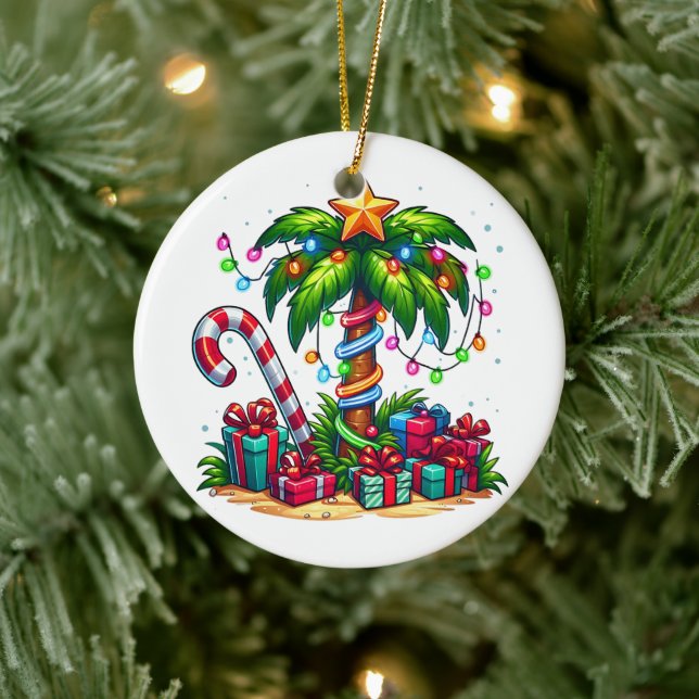 Tropical Christmas Palm Tree Ceramic Ornament (Tree)