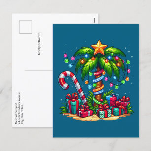 Tropical Christmas Palm Tree Holiday Postcard