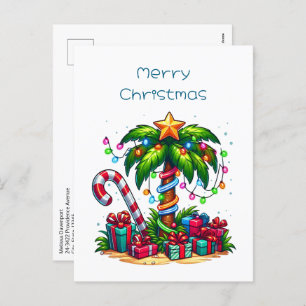 Tropical Christmas Palm Tree Holiday Postcard