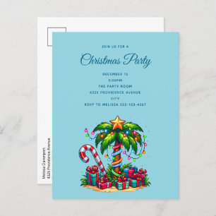 Tropical Christmas Palm Tree Invitation Postcard
