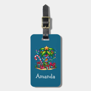 Tropical Christmas Palm Tree Luggage Tag